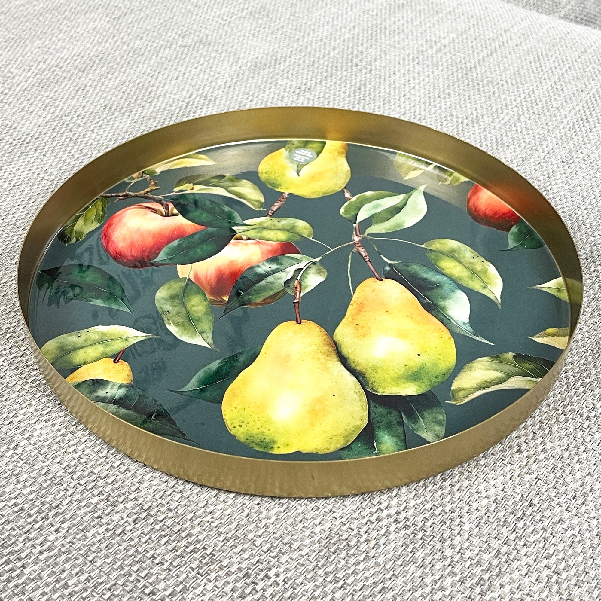 32cm Metal Decorative Tray - Apples & Pears Design