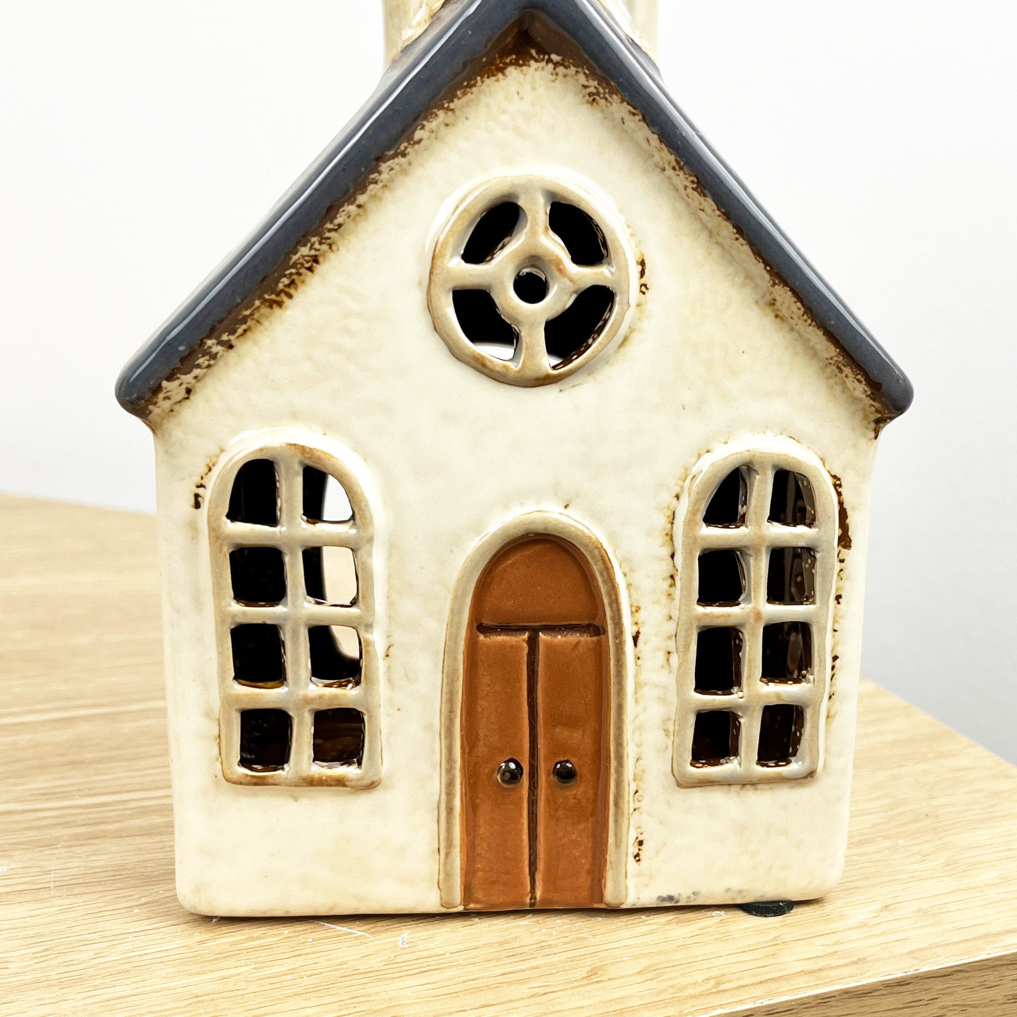 24cm Rustic Church Tealight Holder – Ceramic