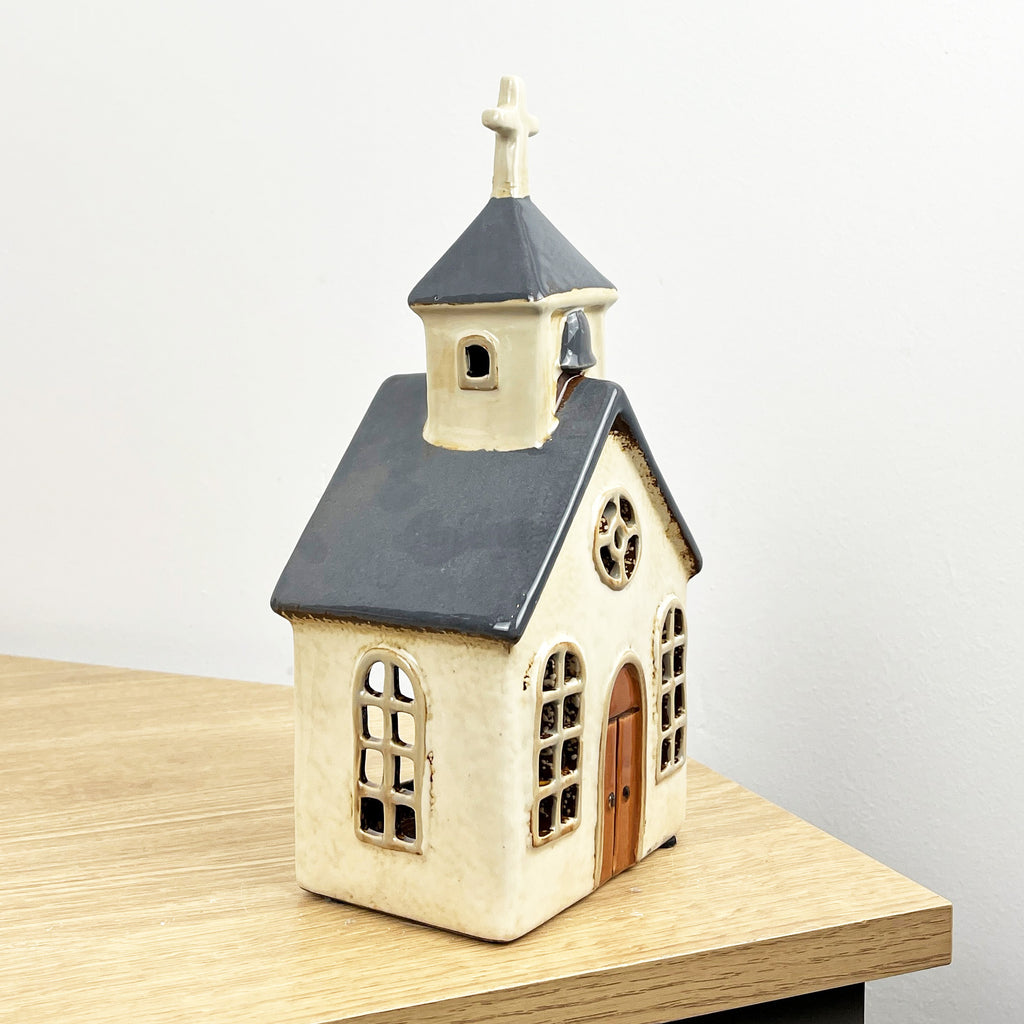 24cm Rustic Church Tealight Holder – Ceramic