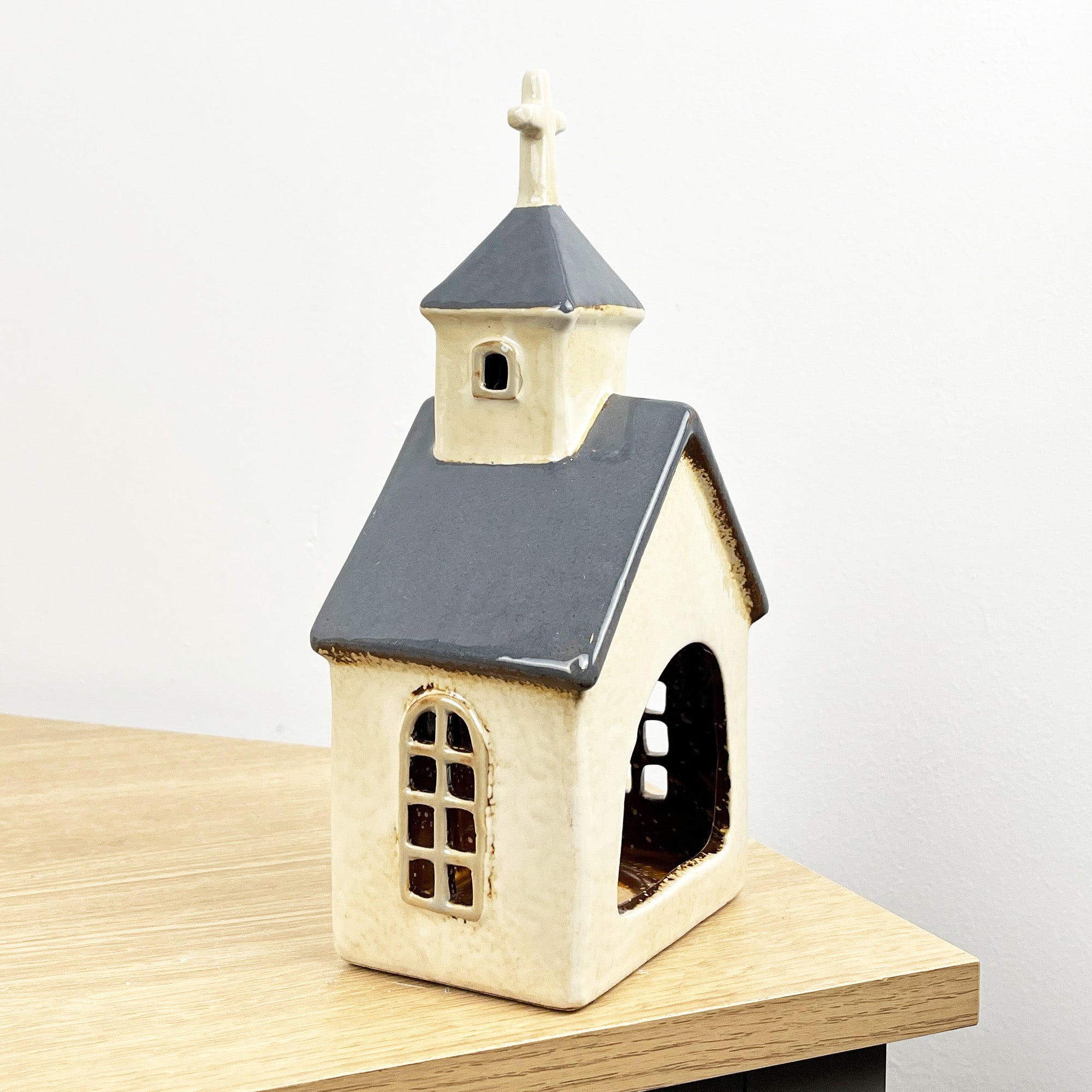 24cm Rustic Church Tealight Holder – Ceramic