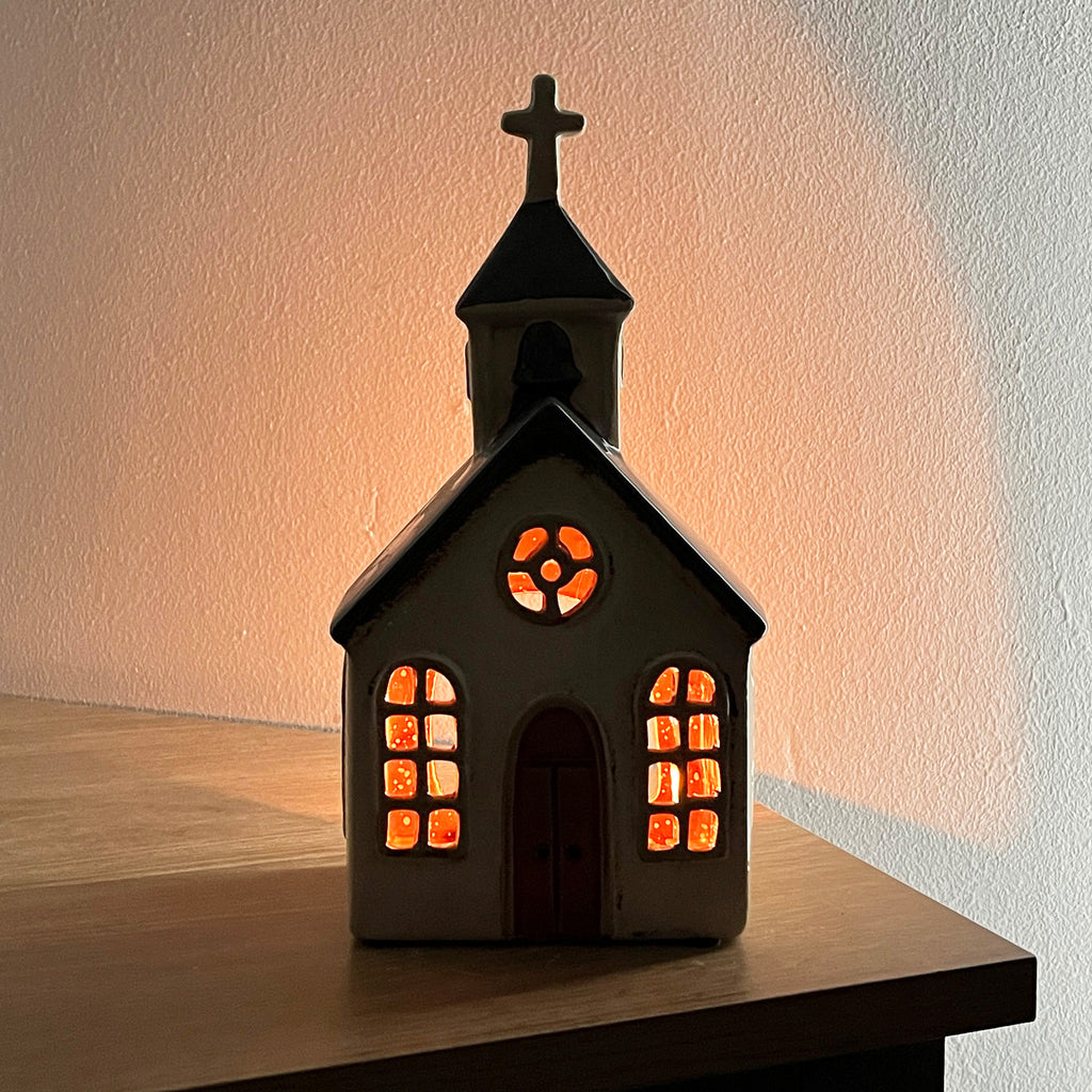 24cm Rustic Church Tealight Holder – Ceramic