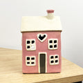 18cm Pink Heart House Tealight Holder – Ceramic
