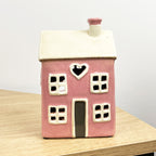 18cm Pink Heart House Tealight Holder – Ceramic