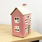 18cm Pink Heart House Tealight Holder – Ceramic