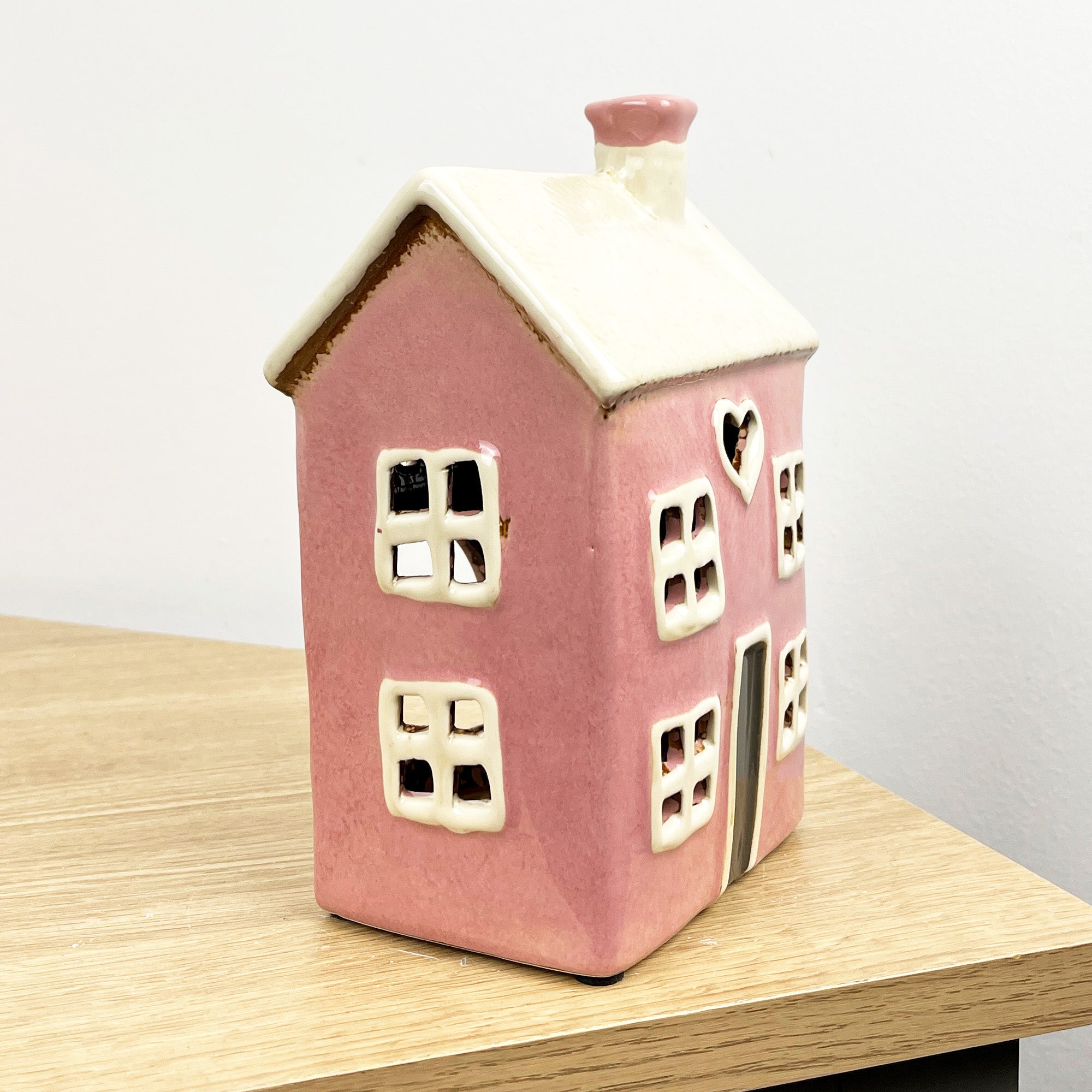 18cm Pink Heart House Tealight Holder – Ceramic