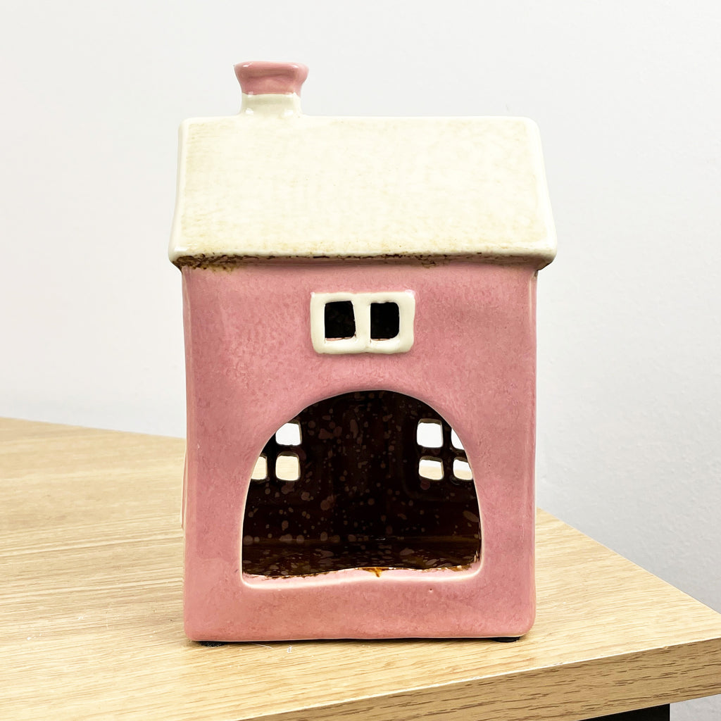 18cm Pink Heart House Tealight Holder – Ceramic
