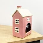 18cm Pink Heart House Tealight Holder – Ceramic