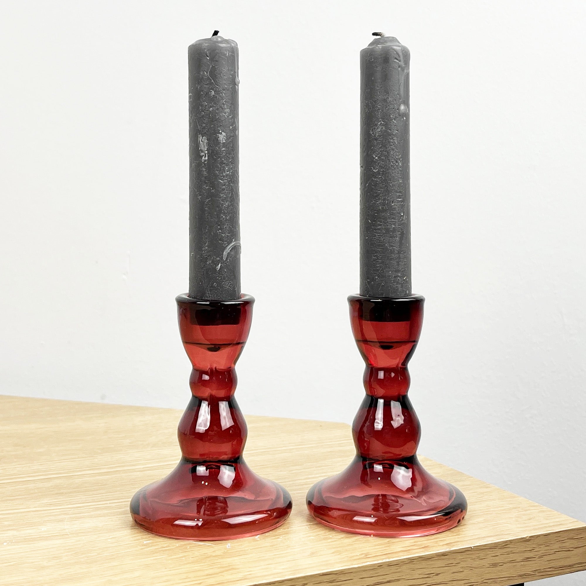 Pair of 9cm Coloured Glass Candle Holders – Red