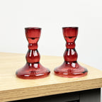 Pair of 9cm Coloured Glass Candle Holders – Red