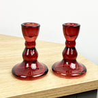 Pair of 9cm Coloured Glass Candle Holders – Red