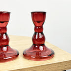Pair of 9cm Coloured Glass Candle Holders – Red