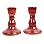 Pair of 9cm Coloured Glass Candle Holders – Red