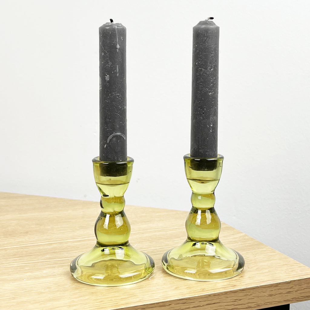 Pair of 9cm Coloured Glass Candle Holders – Green