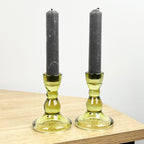 Pair of 9cm Coloured Glass Candle Holders – Green