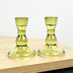 Pair of 9cm Coloured Glass Candle Holders – Green