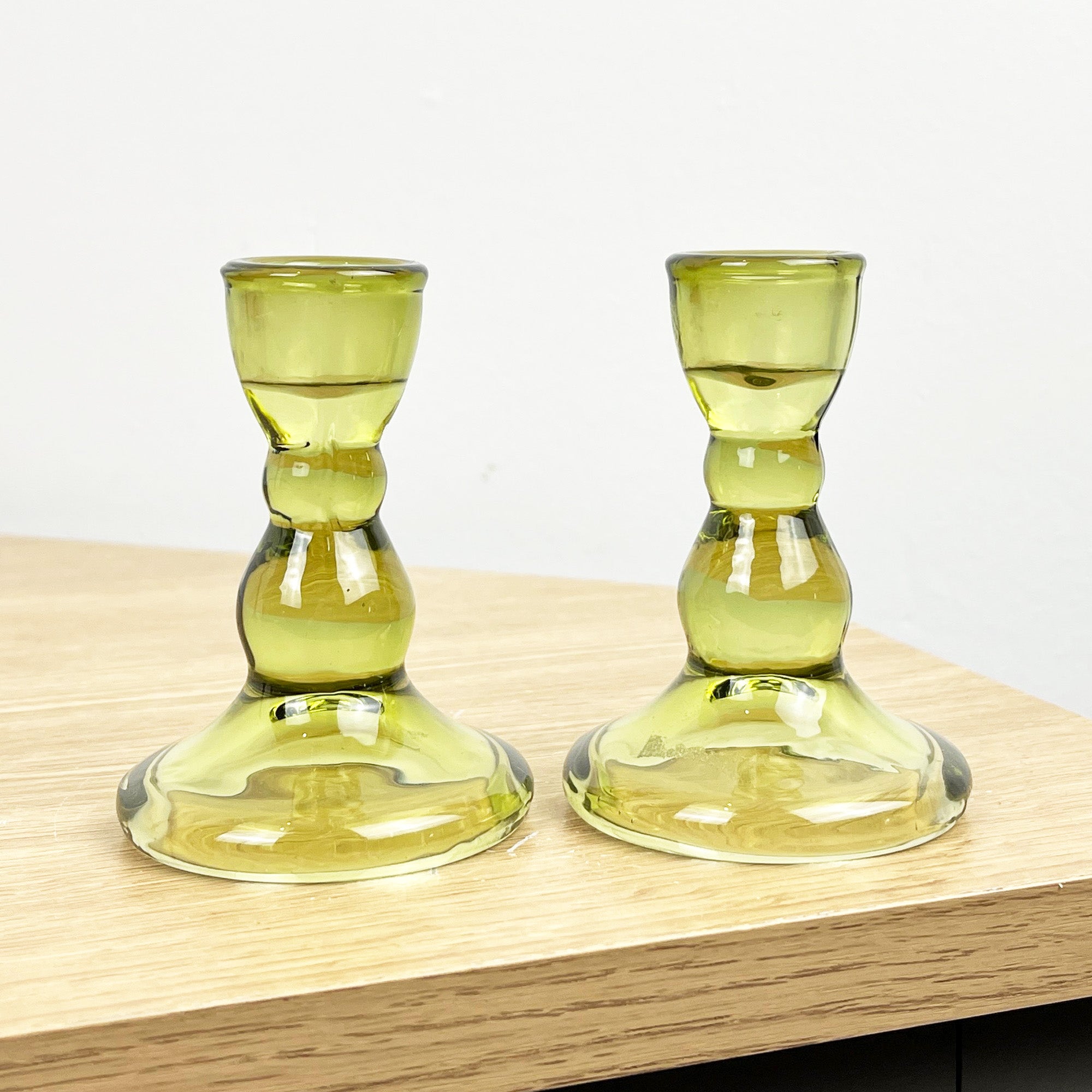 Pair of 9cm Coloured Glass Candle Holders – Green