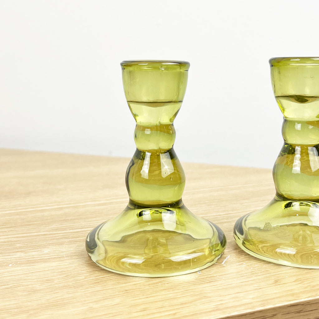 Pair of 9cm Coloured Glass Candle Holders – Green