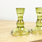 Pair of 9cm Coloured Glass Candle Holders – Green
