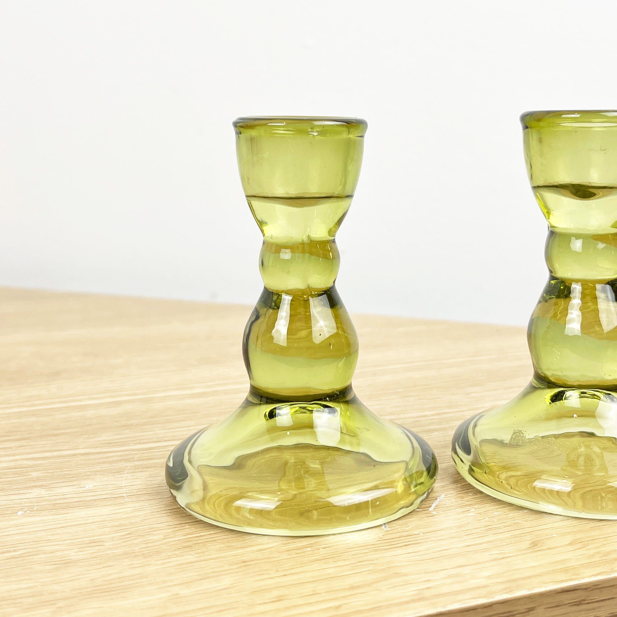 Pair of 9cm Coloured Glass Candle Holders – Green