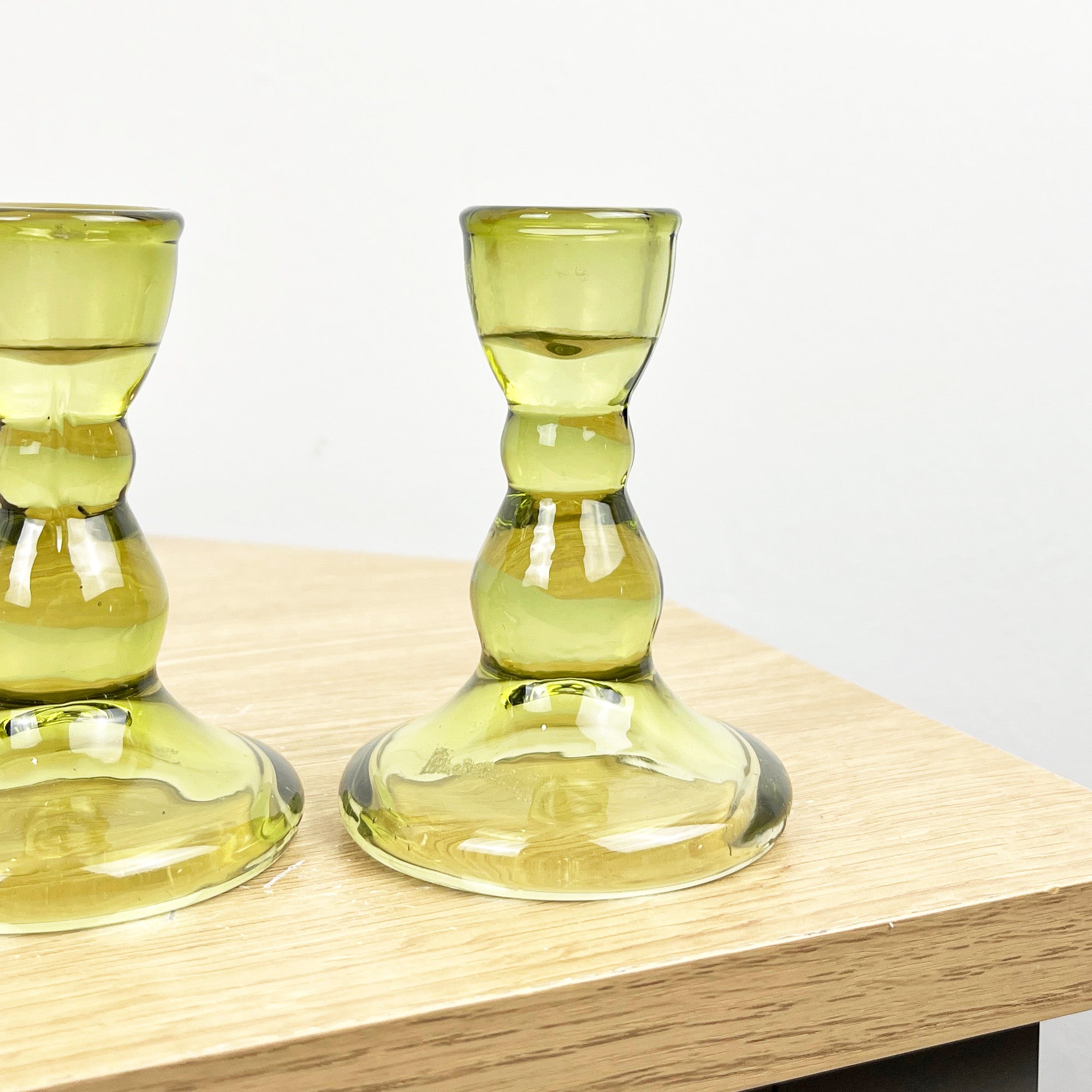 Pair of 9cm Coloured Glass Candle Holders – Green