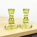 Pair of 9cm Coloured Glass Candle Holders – Green