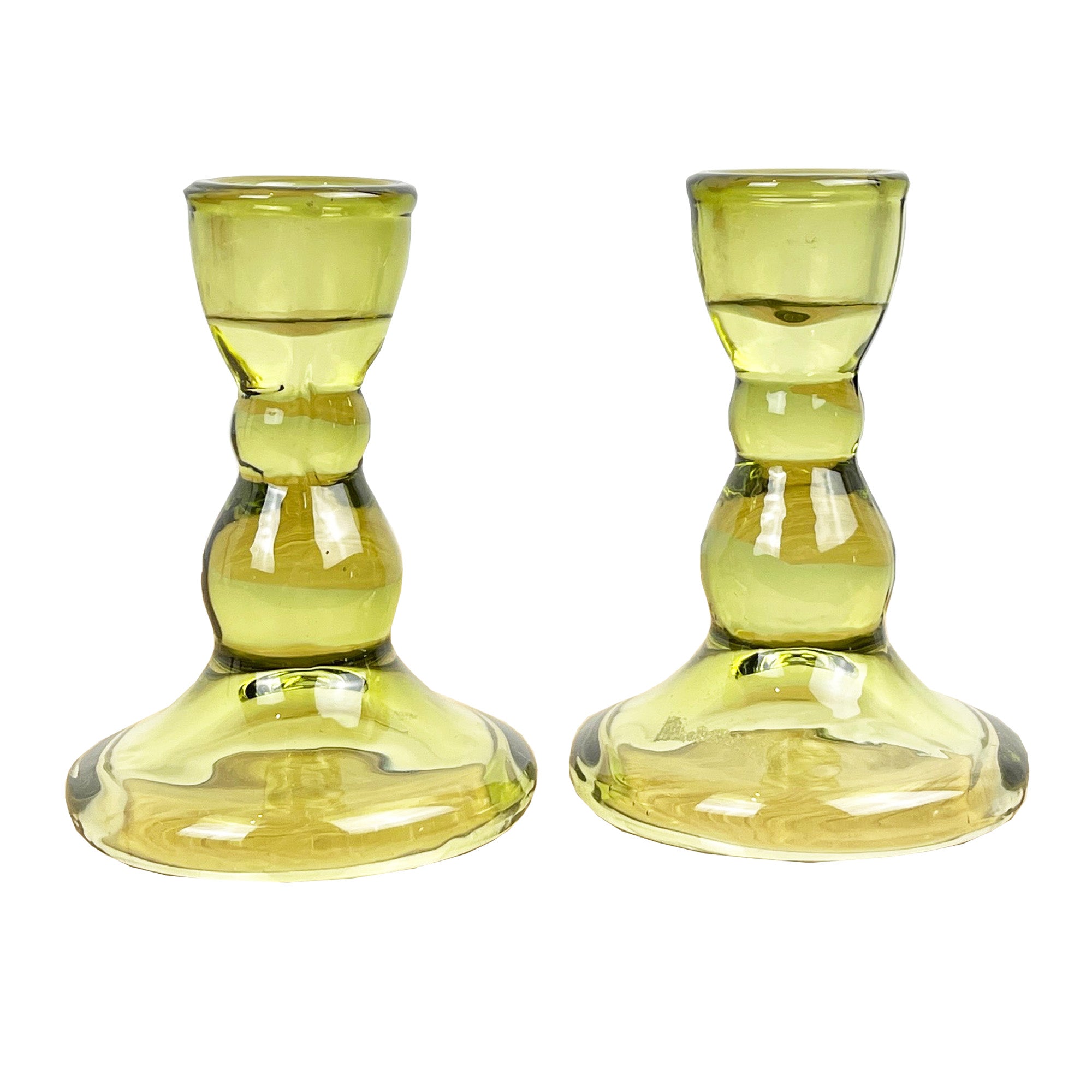 Pair of 9cm Coloured Glass Candle Holders – Green