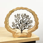 22cm Rustic Wooden Frame Nautical Coral Sculpture - Aluminium