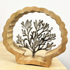 22cm Rustic Wooden Frame Nautical Coral Sculpture - Aluminium