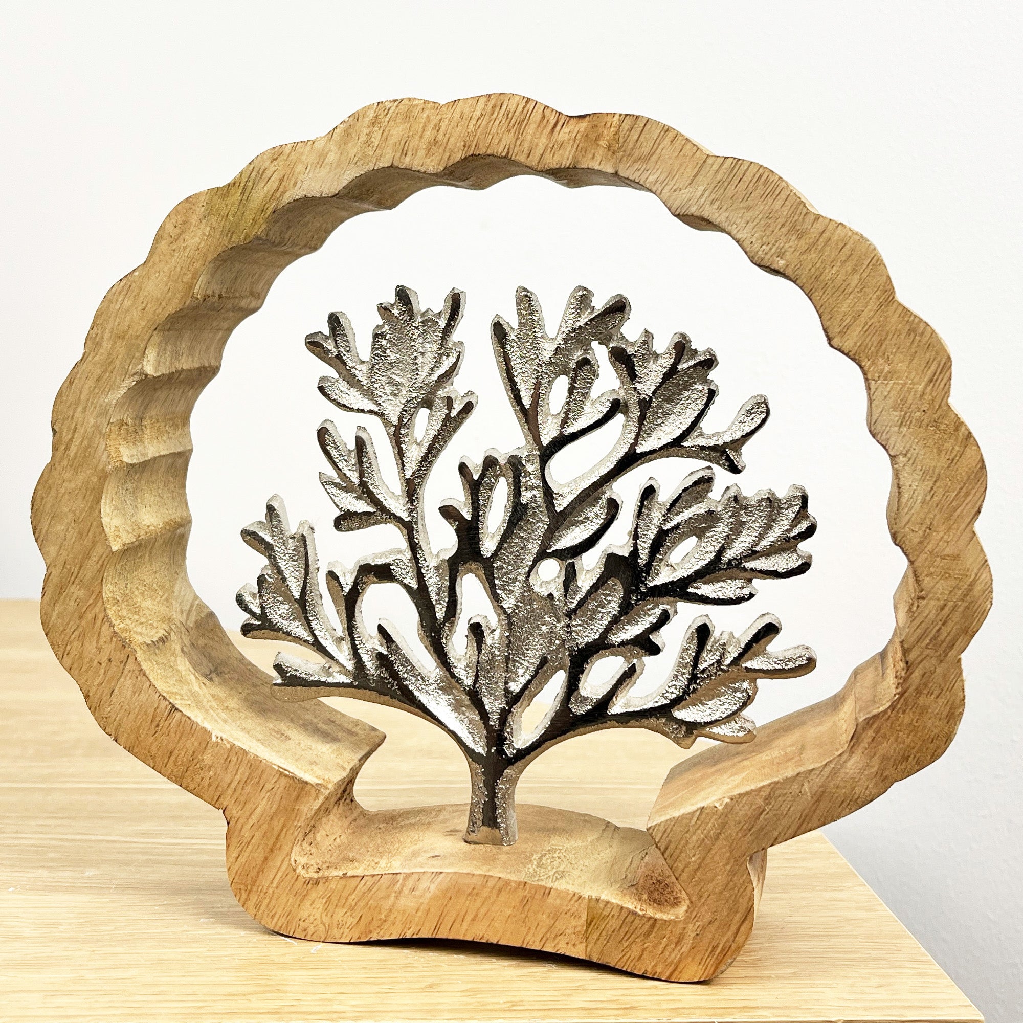 22cm Rustic Wooden Frame Nautical Coral Sculpture - Aluminium