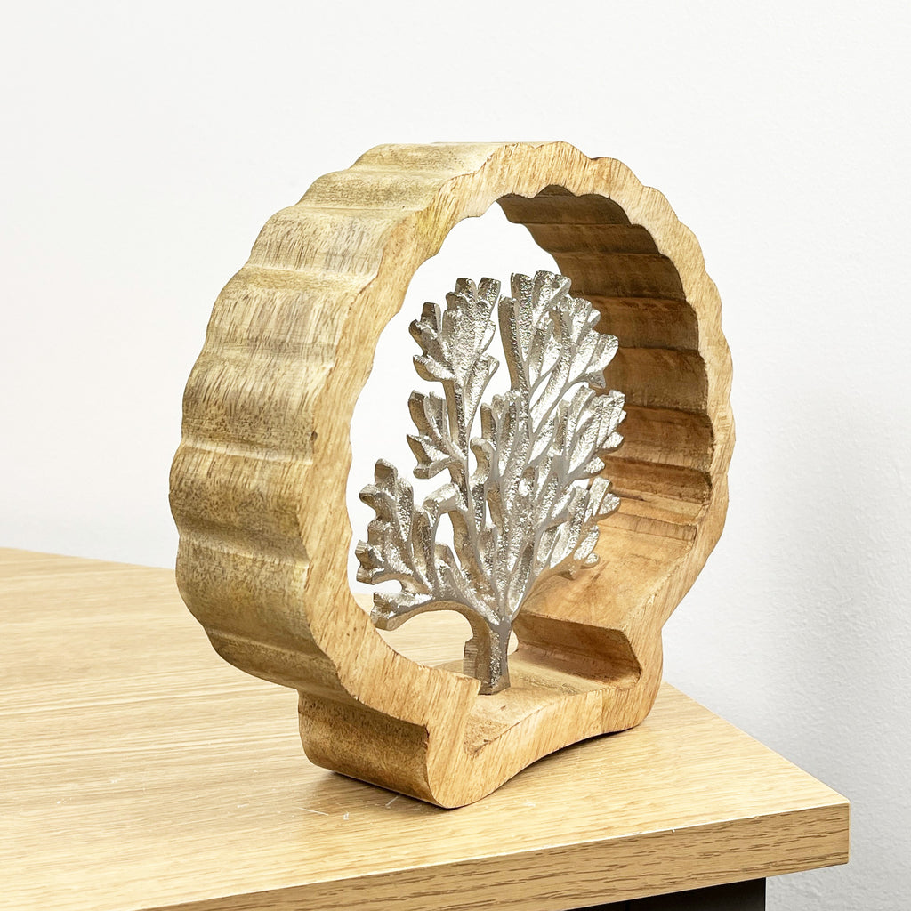 22cm Rustic Wooden Frame Nautical Coral Sculpture - Aluminium