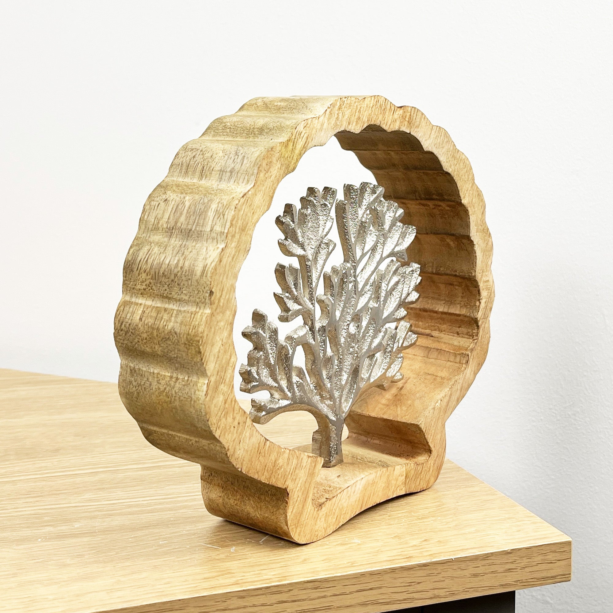 22cm Rustic Wooden Frame Nautical Coral Sculpture - Aluminium