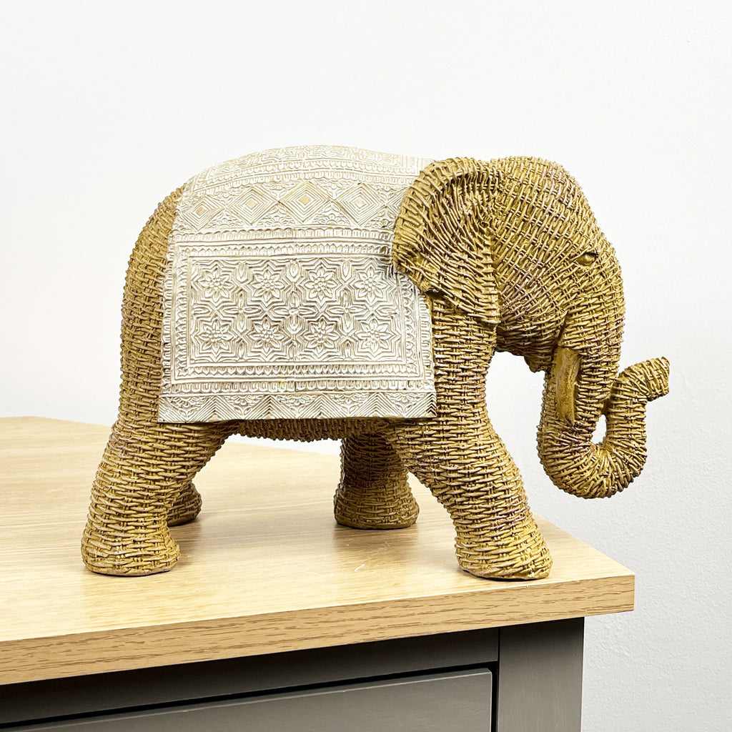 Large Rattan Style Elephant Ornament – Resin