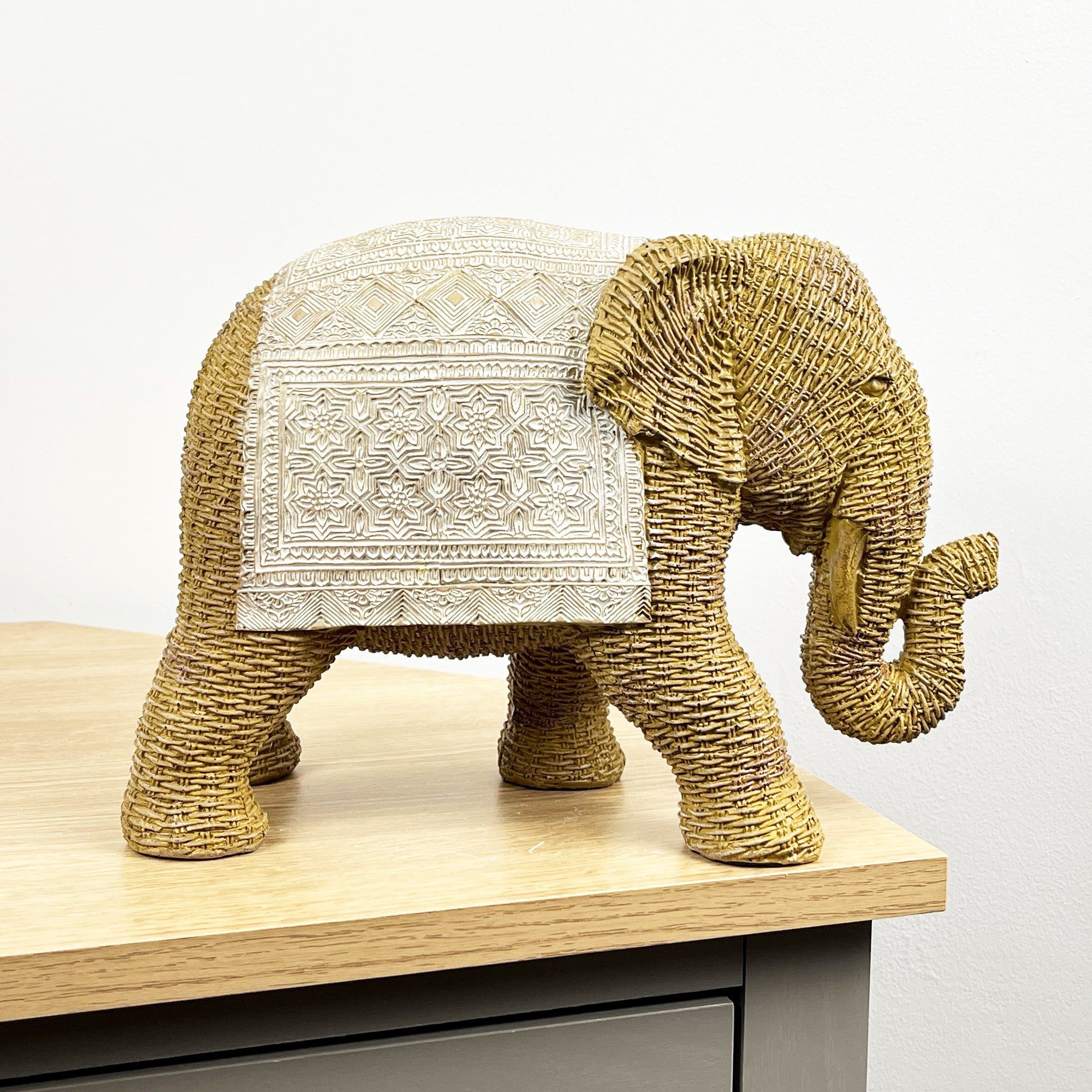 Large Rattan Style Elephant Ornament – Resin