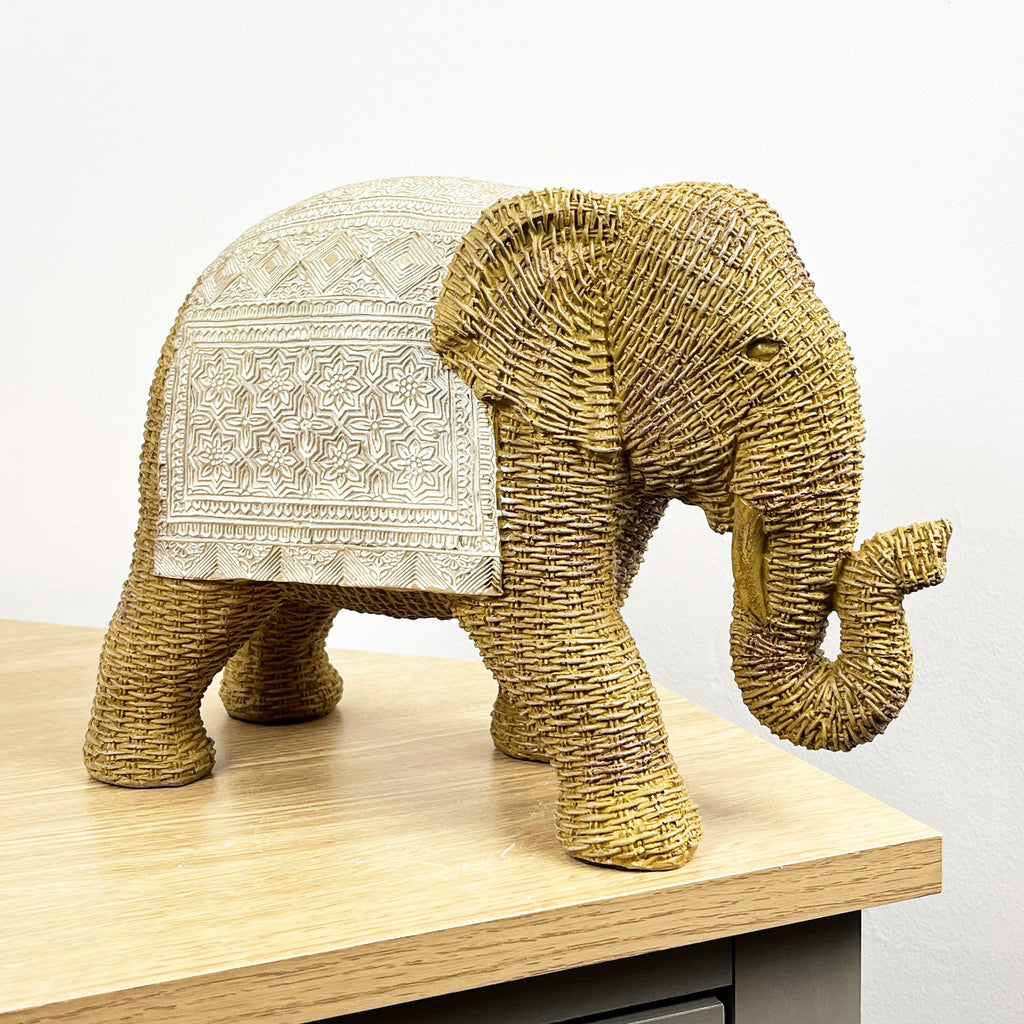 Large Rattan Style Elephant Ornament – Resin