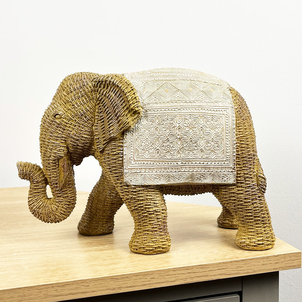 Large Rattan Style Elephant Ornament – Resin