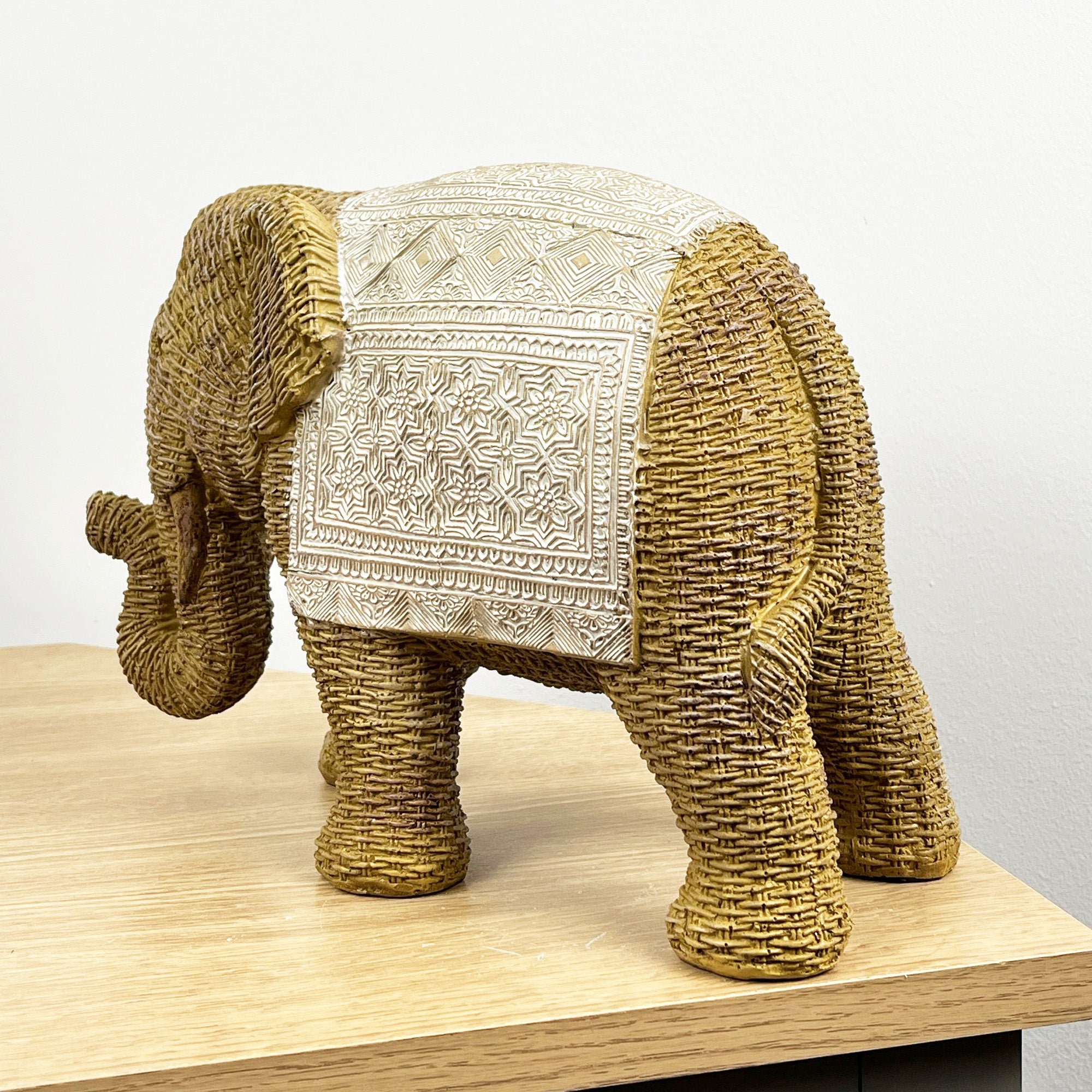 Large Rattan Style Elephant Ornament – Resin