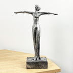 34cm Silver Coloured Abstract Lovers Sculpture - Resin
