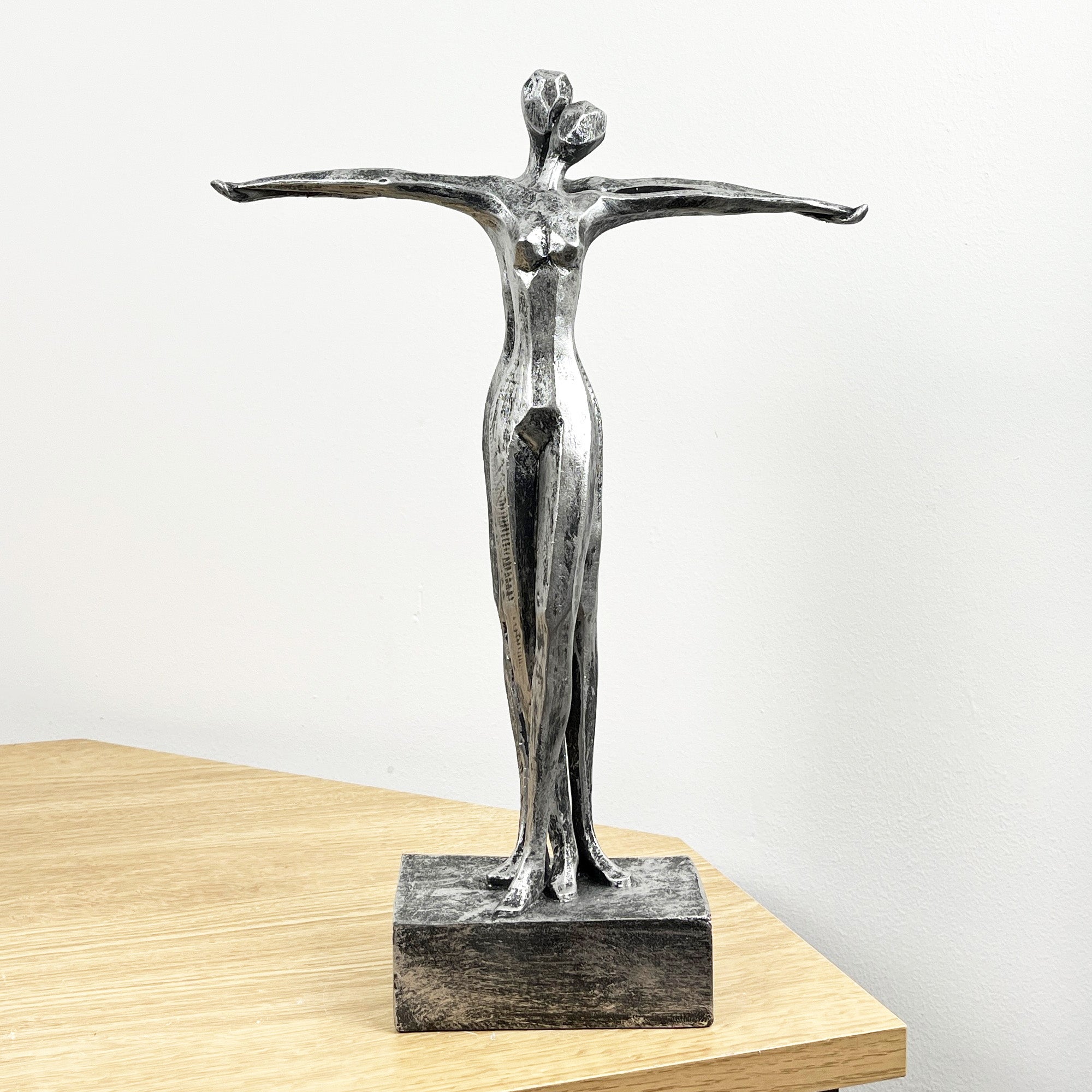 34cm Silver Coloured Abstract Lovers Sculpture - Resin