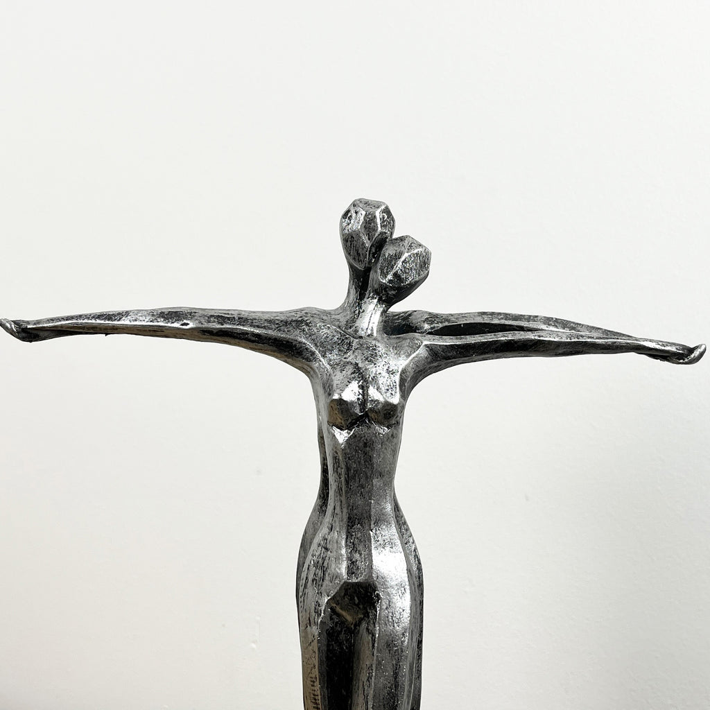 34cm Silver Coloured Abstract Lovers Sculpture - Resin