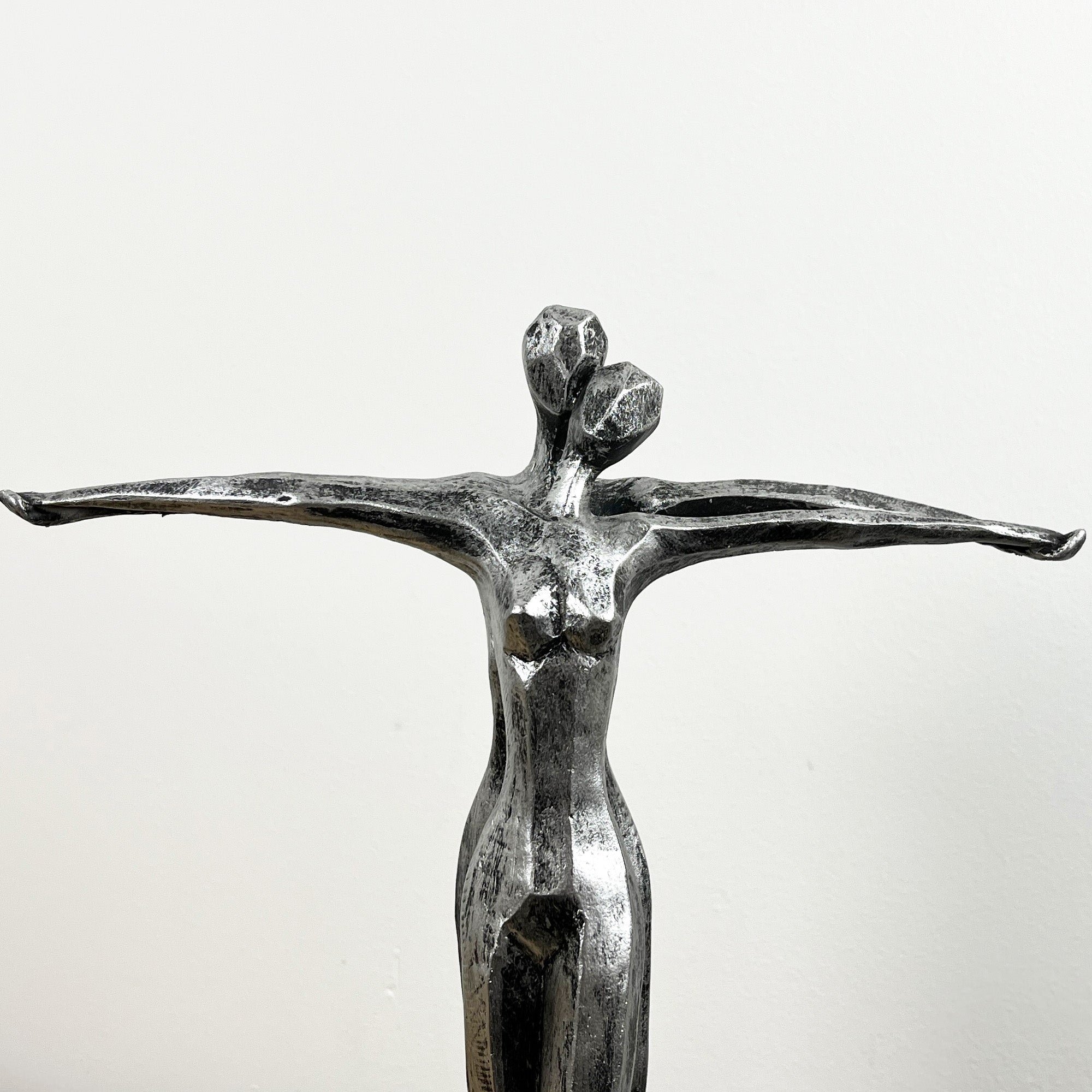 34cm Silver Coloured Abstract Lovers Sculpture - Resin