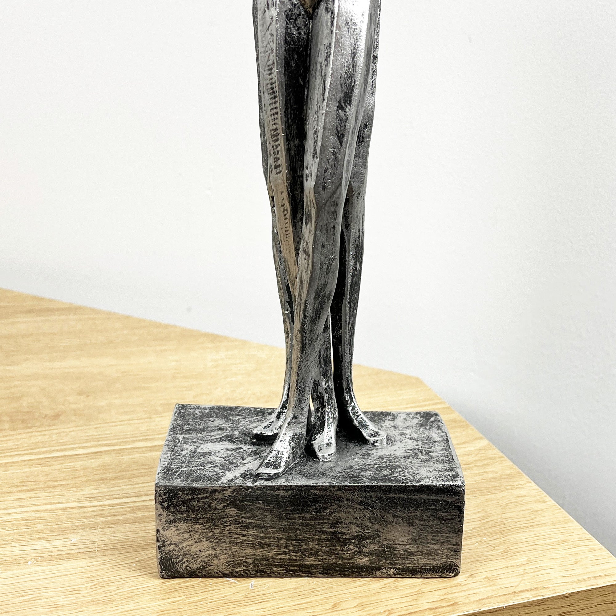 34cm Silver Coloured Abstract Lovers Sculpture - Resin