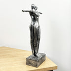 34cm Silver Coloured Abstract Lovers Sculpture - Resin