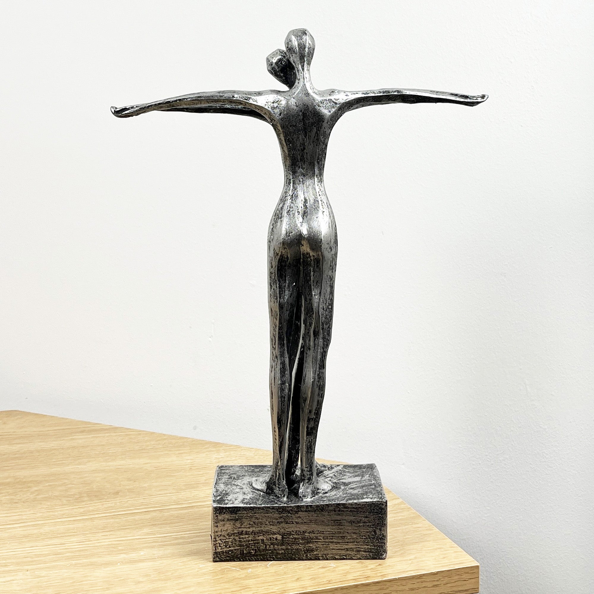 34cm Silver Coloured Abstract Lovers Sculpture - Resin