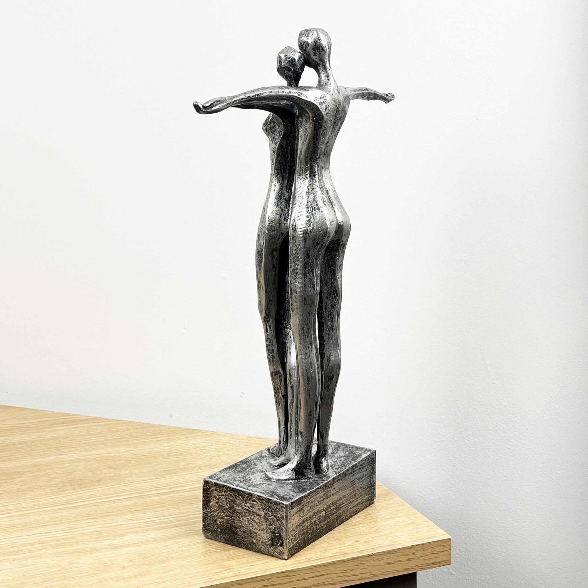 34cm Silver Coloured Abstract Lovers Sculpture - Resin