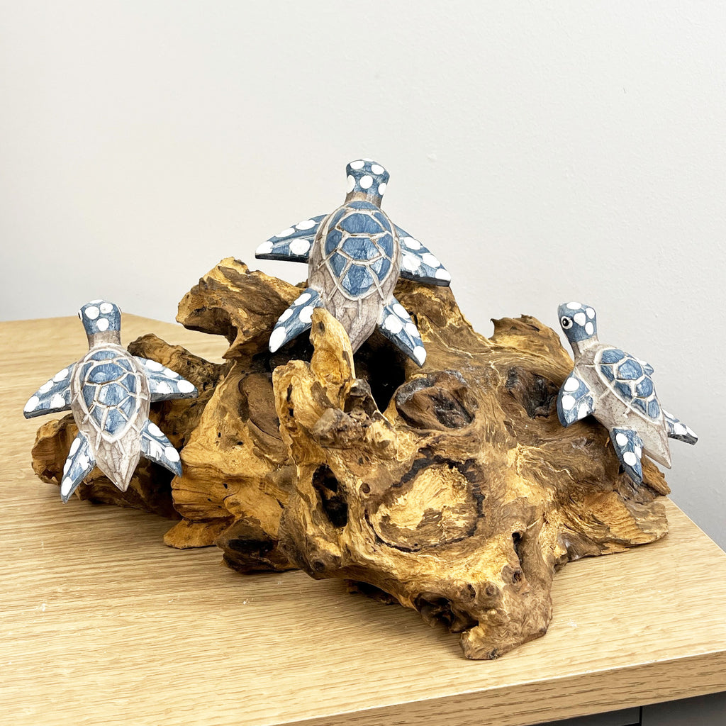 31cm Handmade Turtles on Coral Wooden Ornament / Sculpture