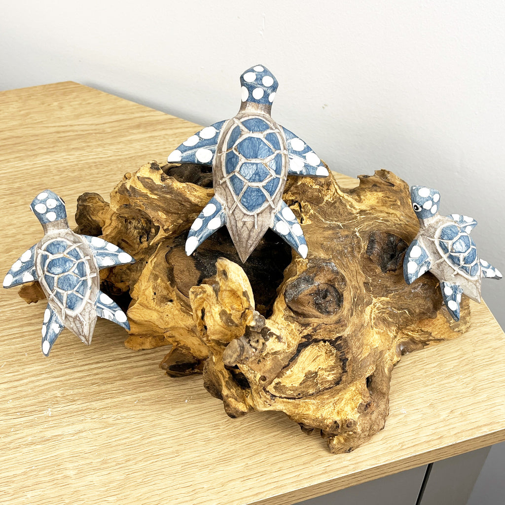 31cm Handmade Turtles on Coral Wooden Ornament / Sculpture