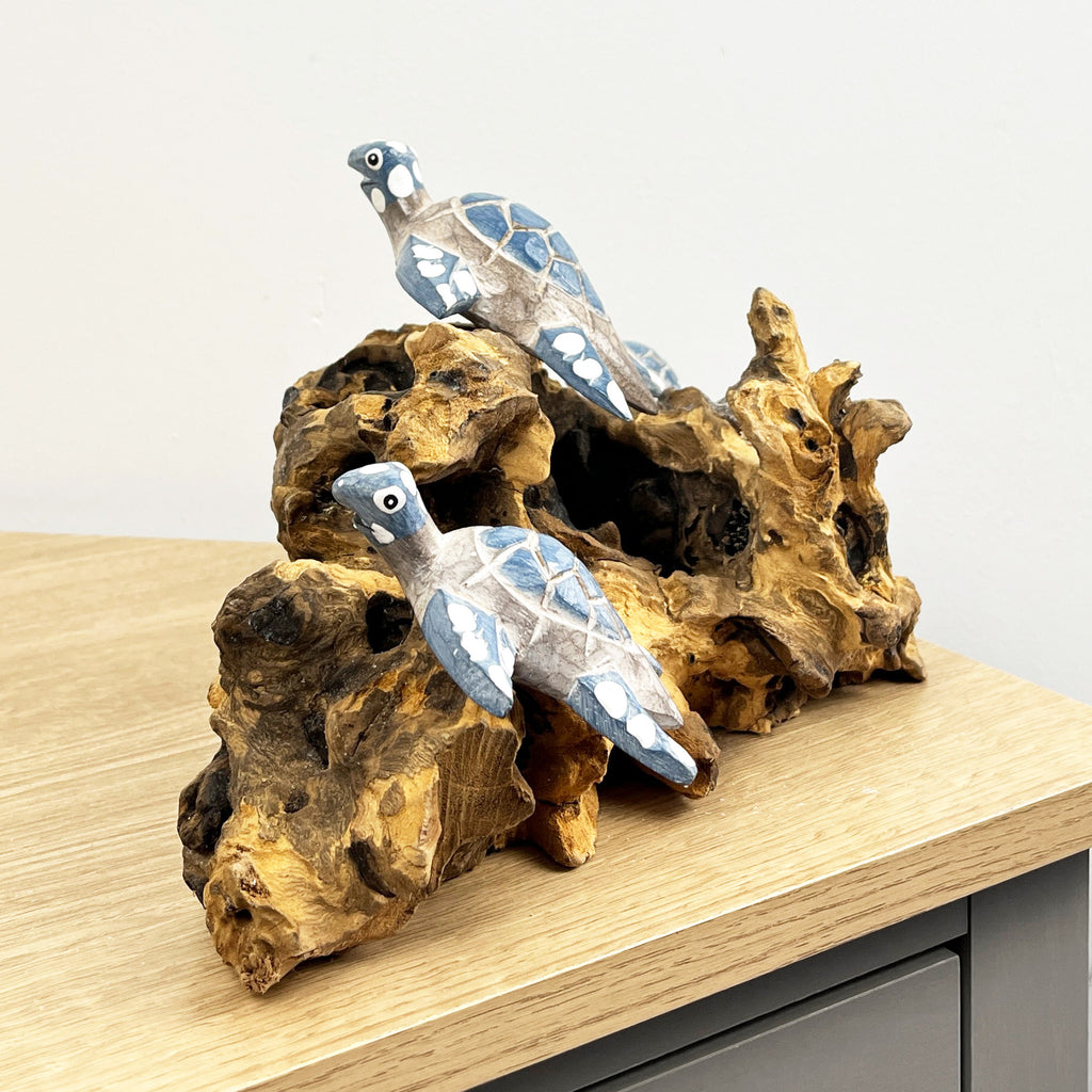 31cm Handmade Turtles on Coral Wooden Ornament / Sculpture