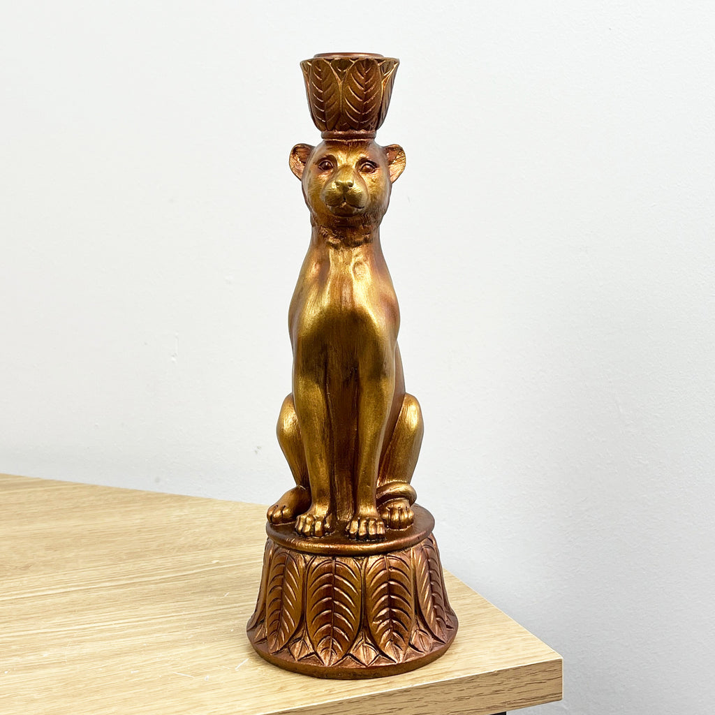 24cm Gold Leopard Candle Stick Holder - Resin