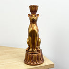 Set of 2 Gold Leopard Candle Stick Holders - Resin