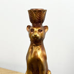 Set of 2 Gold Leopard Candle Stick Holders - Resin